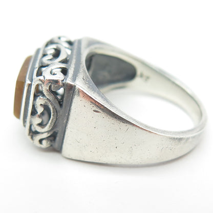 925 Sterling Silver Vintage Real Tiger Eye Gemstone Swirl Ring Size 6.75