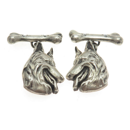 925 Sterling Silver Vintage Real Round-Cut Diamond K9 German Shepherd Cufflinks