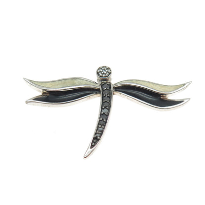 JANE SEYMOUR Sterling Enamel Real Black & White Diamond Dragonfly Slide Pendant