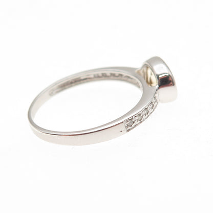 925 Sterling Silver Real Round-Cut Diamond & Oval-Cut Citrine Ring Size 7.25