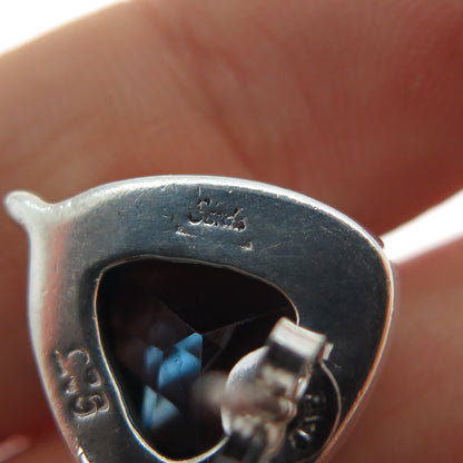 SARDA 925 Sterling Silver Vintage Real London Blue Topaz Triangle Stud Earrings