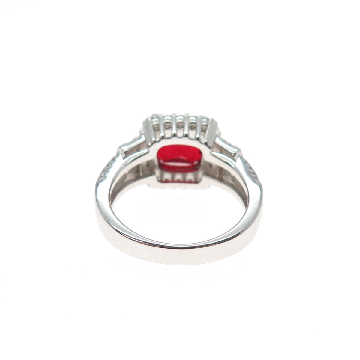 925 Sterling Silver Cushion-Cut Red & Round-Cut White C Z Ring Size 6.25