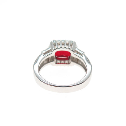 925 Sterling Silver Cushion-Cut Red & Round-Cut White C Z Ring Size 6.25