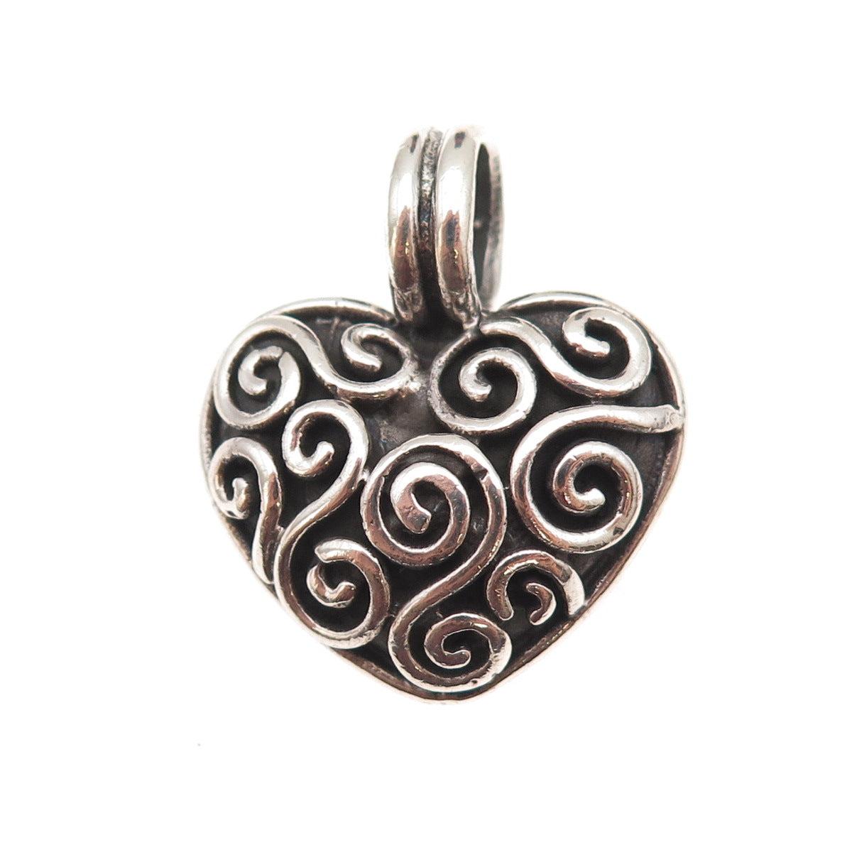 925 Sterling Silver Vintage Spiral Heart Oxidized Charm Pendant