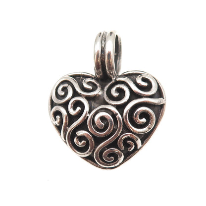 925 Sterling Silver Vintage Spiral Heart Oxidized Charm Pendant