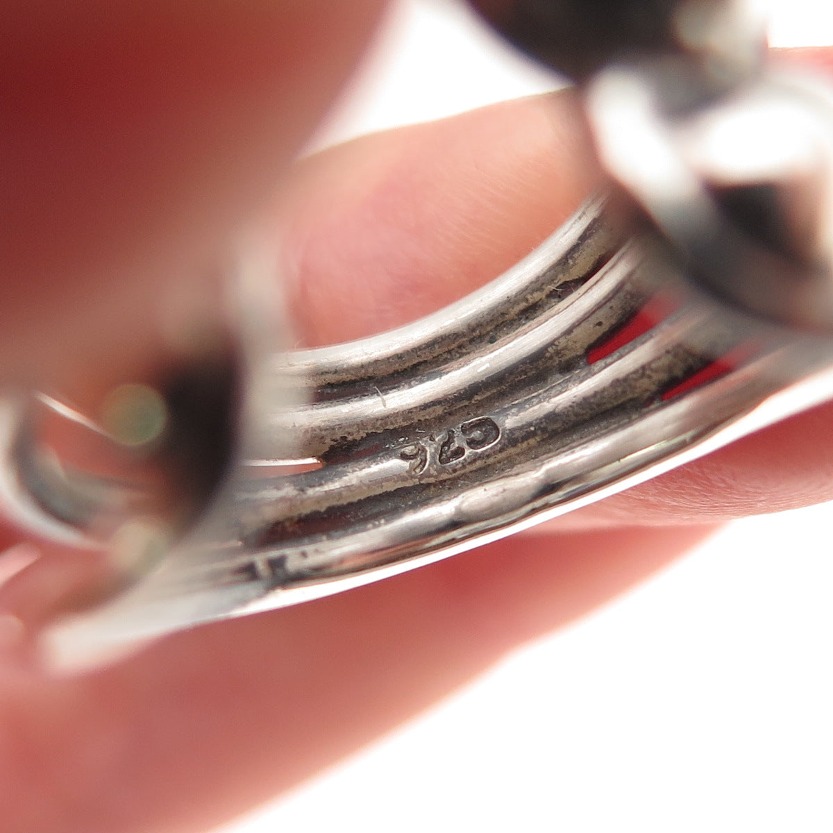 925 Sterling Silver Vintage Modernist Wing Oxidized Adjustable Ring Size 9.25