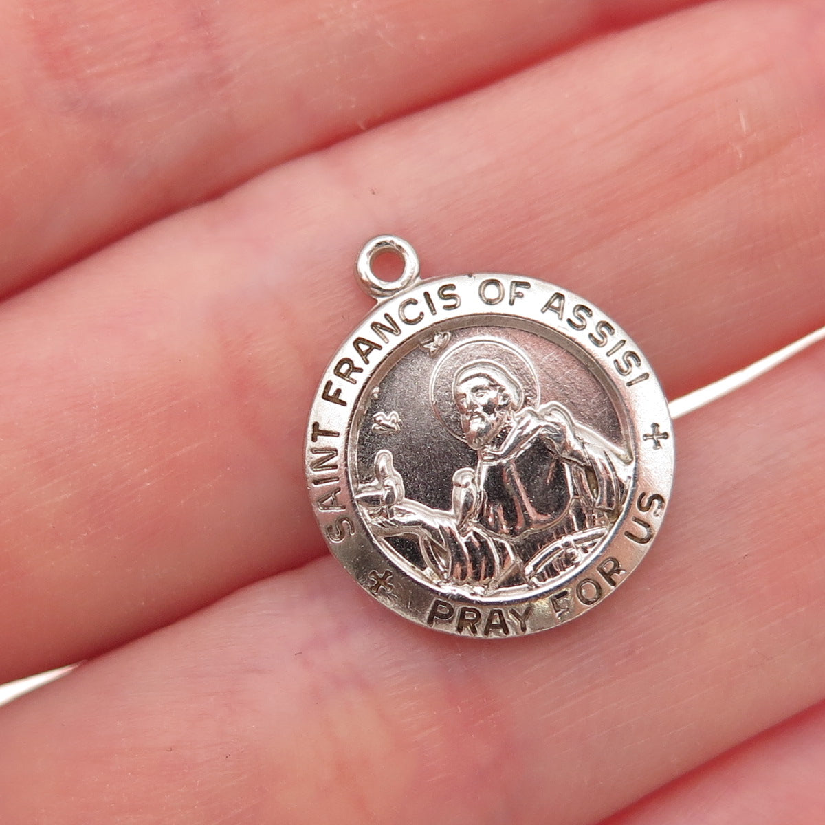 925 Sterling Silver Vintage Saint Francis of Assisi Oxidized Charm Pendant