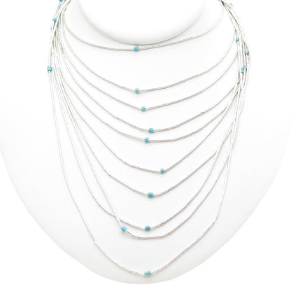 Old Pawn 925 Sterling Vintage Turquoise Multi-Strand Liquid Chain Necklace 16"