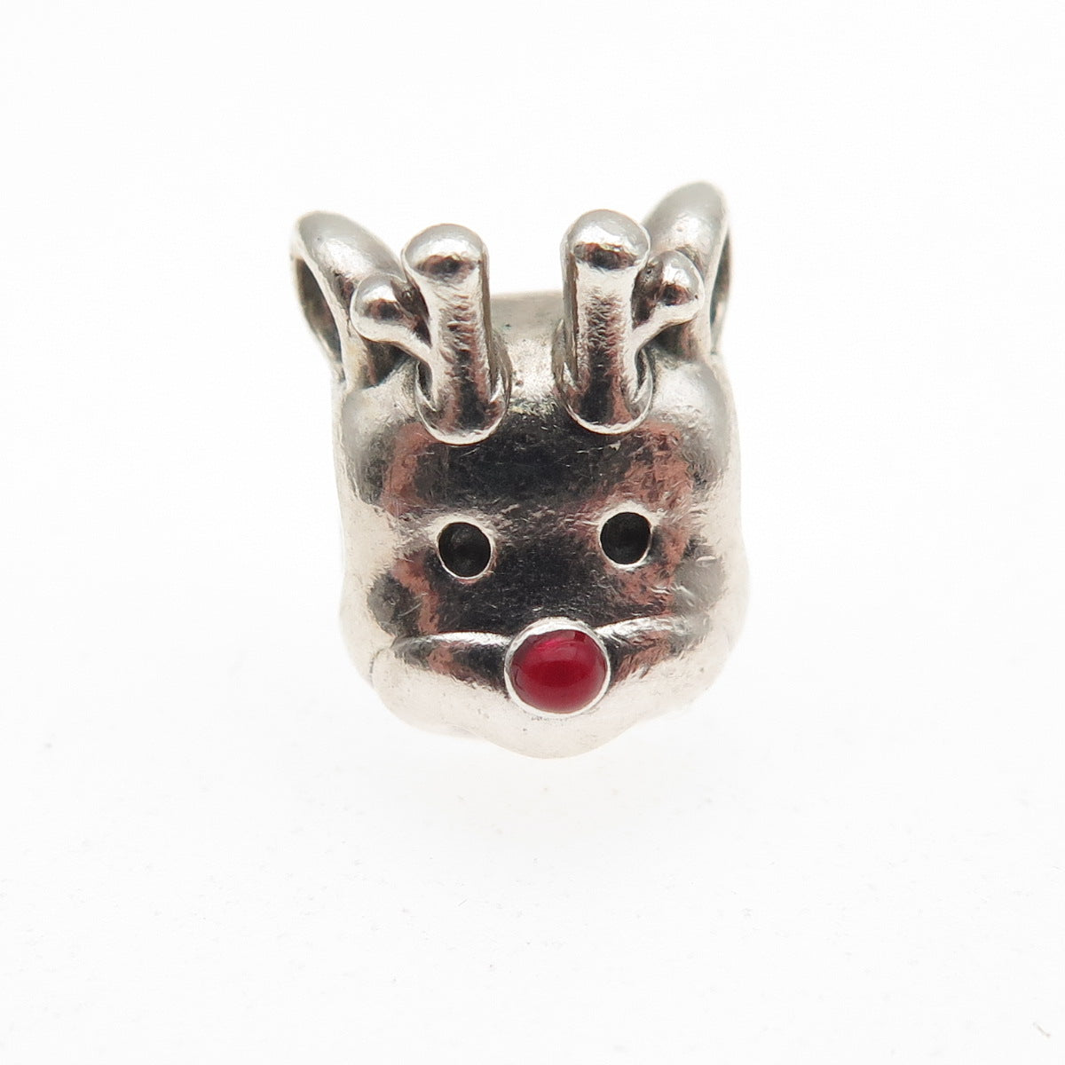 PANDORA 925 Sterling Silver Enamel Red-Nosed Reindeer Slide Bead Charm