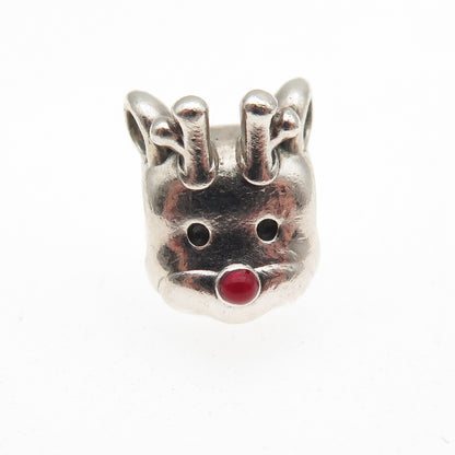 PANDORA 925 Sterling Silver Enamel Red-Nosed Reindeer Slide Bead Charm