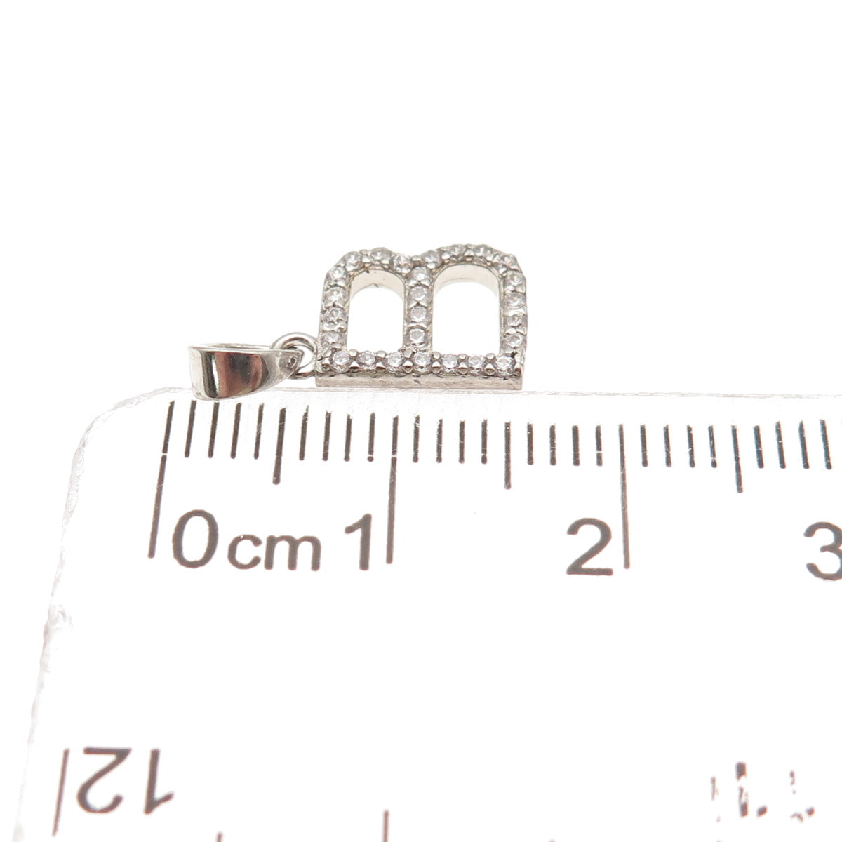 925 Sterling Silver Round-Cut C Z Letter B Initial Mini Charm Pendant