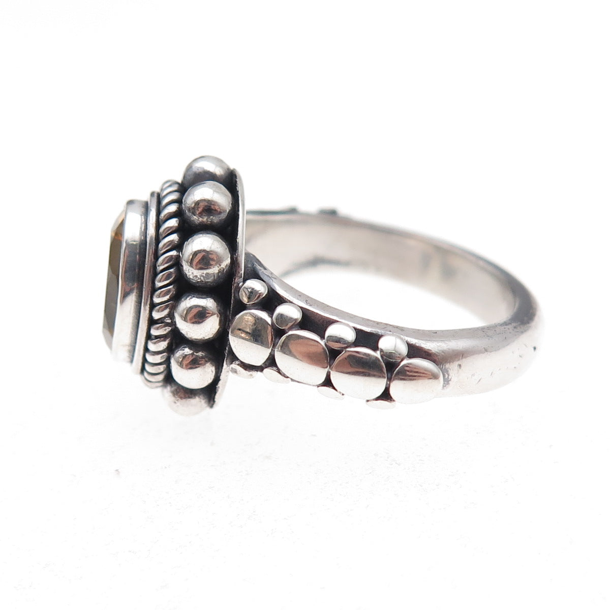 Suarti Bali 925 Sterling Silver Vintage Real Citrine Beaded Oxidized Ring Size 6
