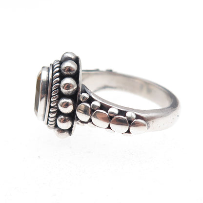 Suarti Bali 925 Sterling Silver Vintage Real Citrine Beaded Oxidized Ring Size 6