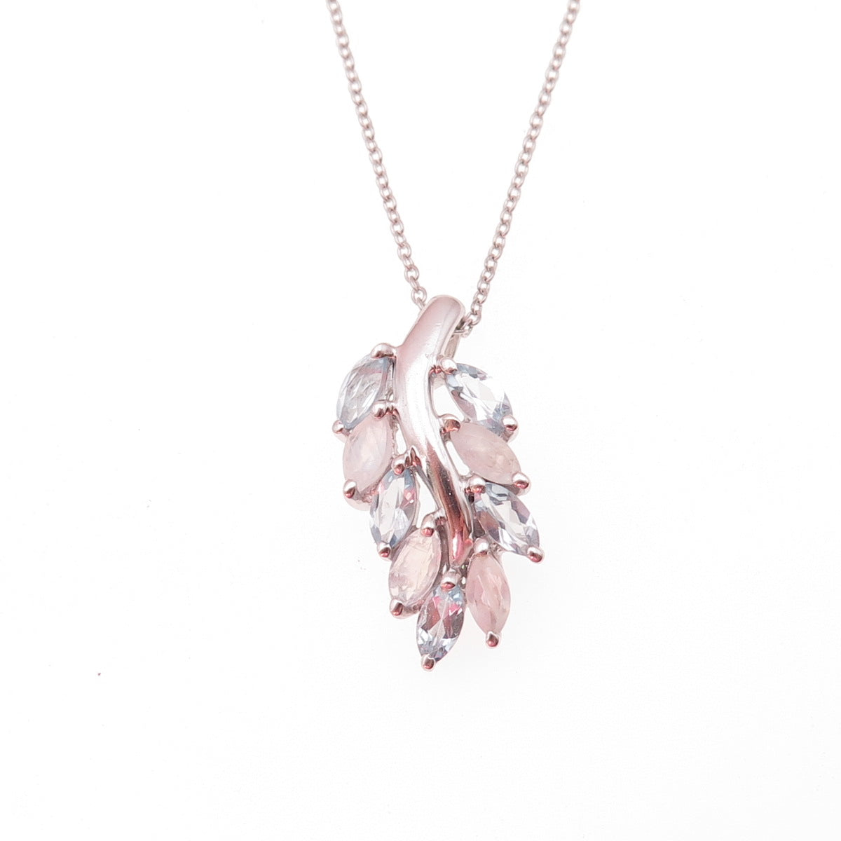 925 Sterling Silver Real Blue Topaz & Moonstone Floral Cable Chain Necklace 18"