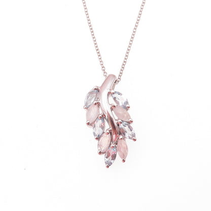 925 Sterling Silver Real Blue Topaz & Moonstone Floral Cable Chain Necklace 18"