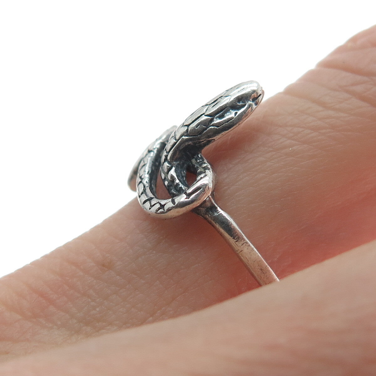 925 Sterling Silver Vintage Snake Oxidized Ring Size 6 (repair / cracked shank)