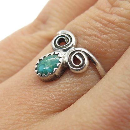 JOHN DELVIN NAVAJO Old Pawn Sterling Silver Vintage Turquoise Spiral Ring Size 7