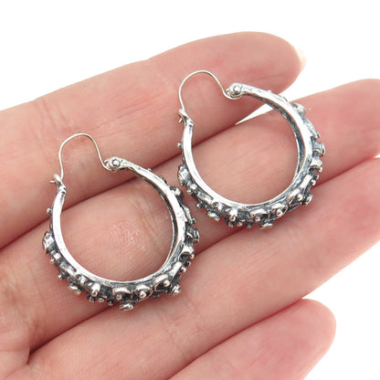 925 Sterling Silver Vintage Floral Oxidized Hoop Earrings