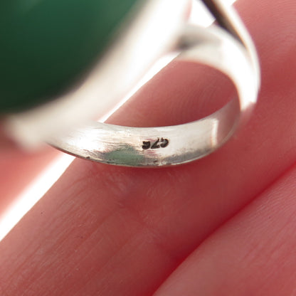 925 Sterling Silver Vintage Real Cabochon Chrysoprase Ring Size 7.5