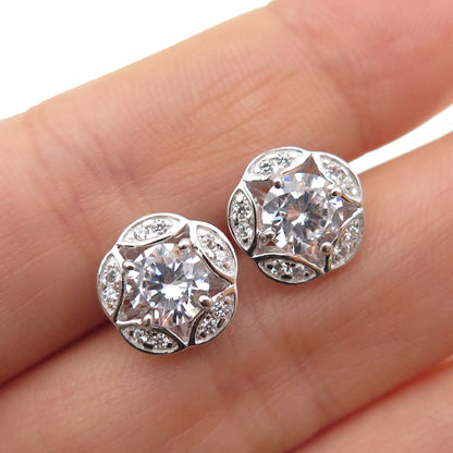 925 Sterling Silver Round-Cut C Z Sparkle Stud Earrings