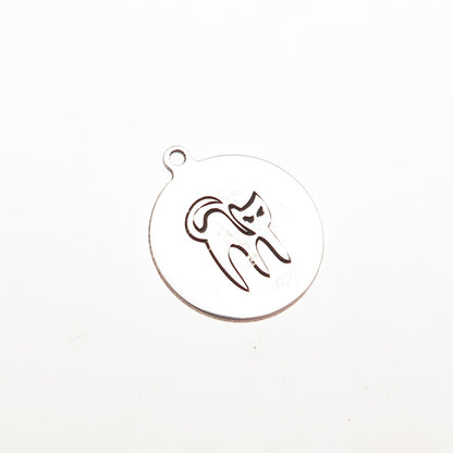 Two in Town 925 Sterling Silver Cat Round Tag Mini Charm Pendant