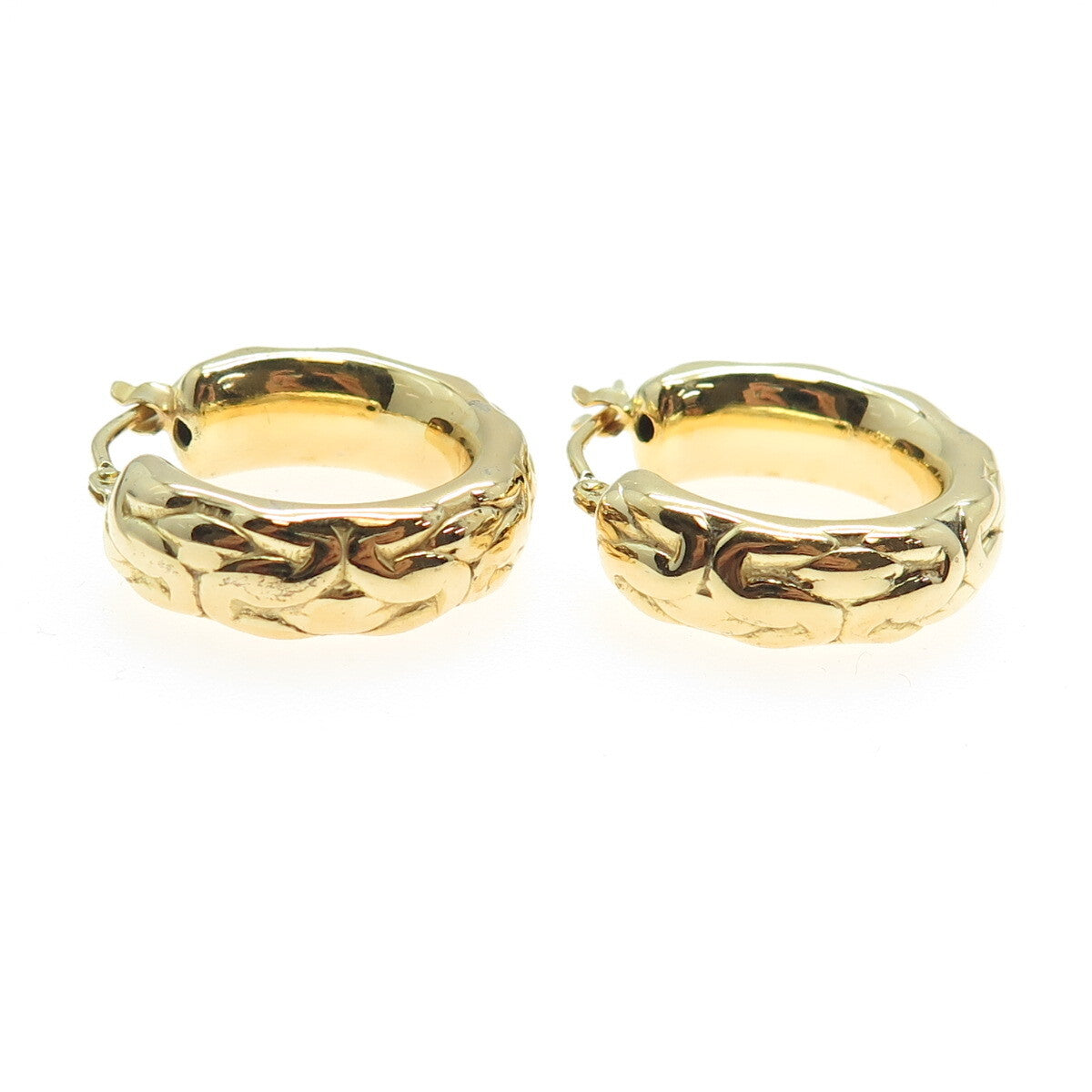 925 Sterling Silver Gold Plated Ornate Hoop Earrings