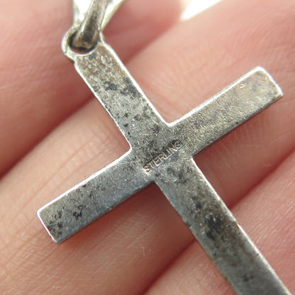 925 Sterling Silver Antique Art Deco Real Marcasite Gemstone Cross Pendant