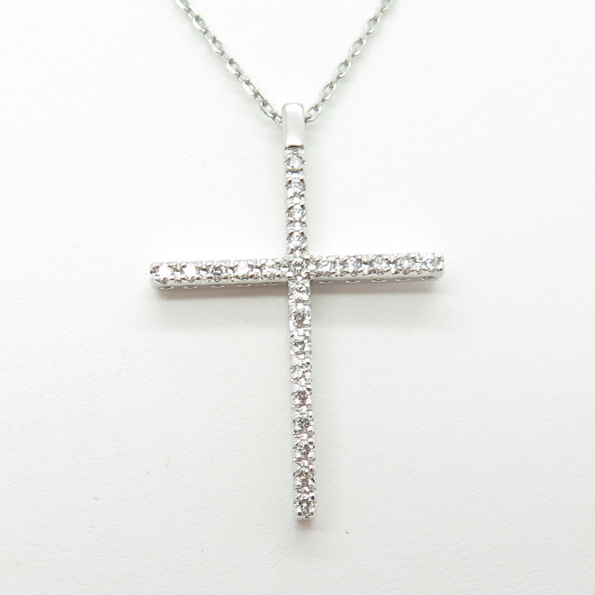 925 Sterling Silver Italy Round-Cut C Z Cross Cable Chain Necklace 16"