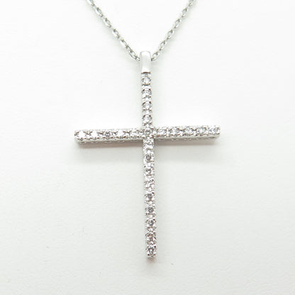 925 Sterling Silver Italy Round-Cut C Z Cross Cable Chain Necklace 16"