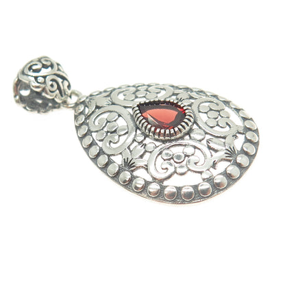 BERIA 925 Sterling Silver Pear-Cut Red Garnet Ornate Teardrop Pendant