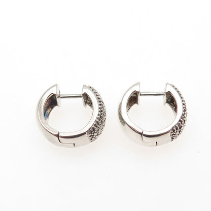 925 Sterling Silver Real Round-Cut Diamond Hoop Earrings