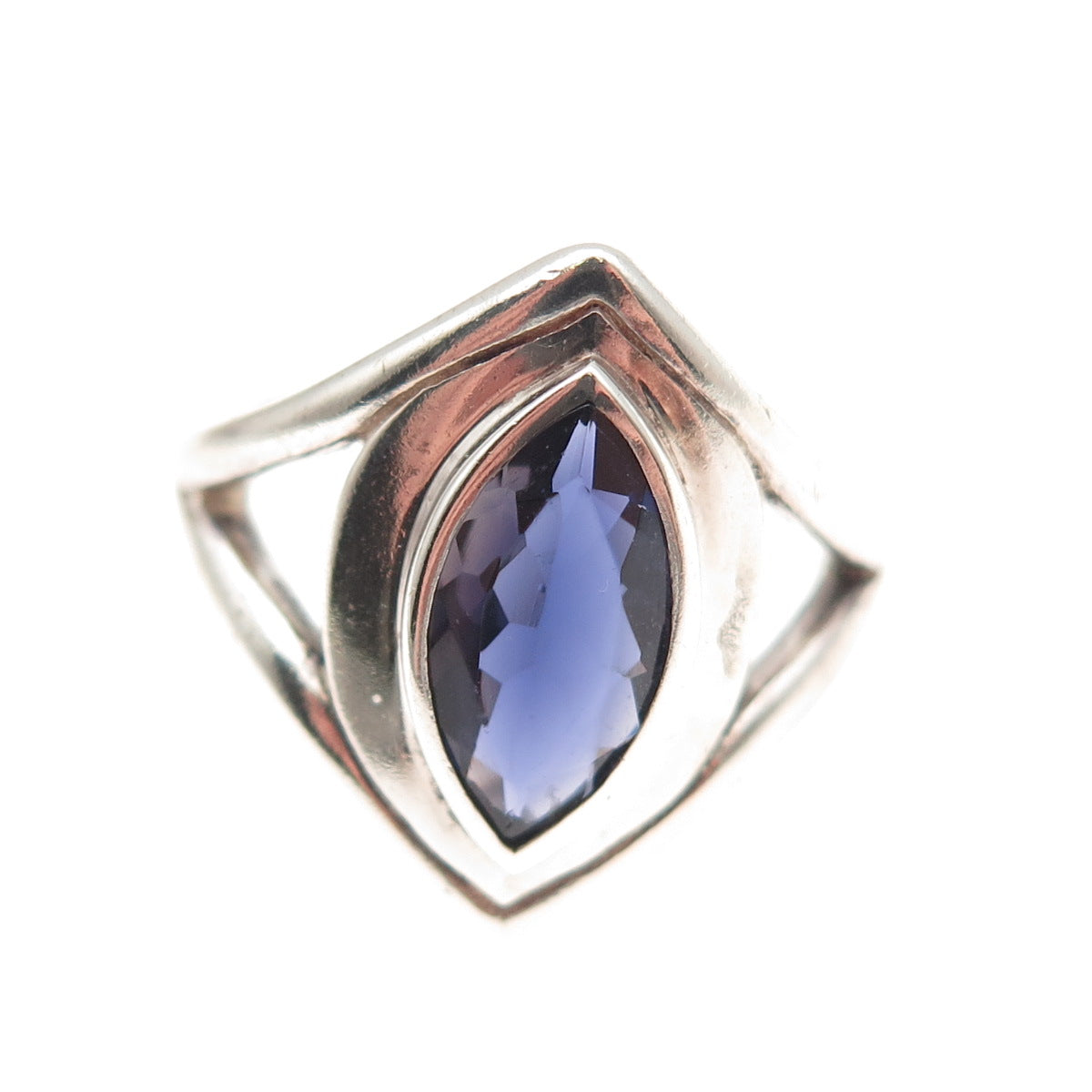 925 Sterling Silver Vintage Real Marquise-Cut Iolite Modernist Ring Size 6.75