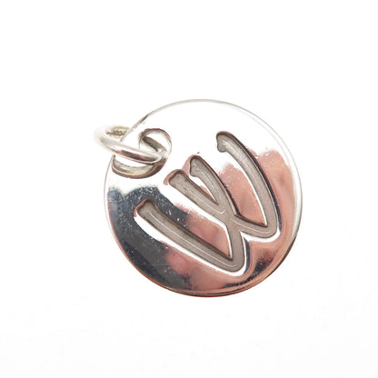 925 Sterling Silver Vintage Letter W Initial Round Tag Charm Pendant