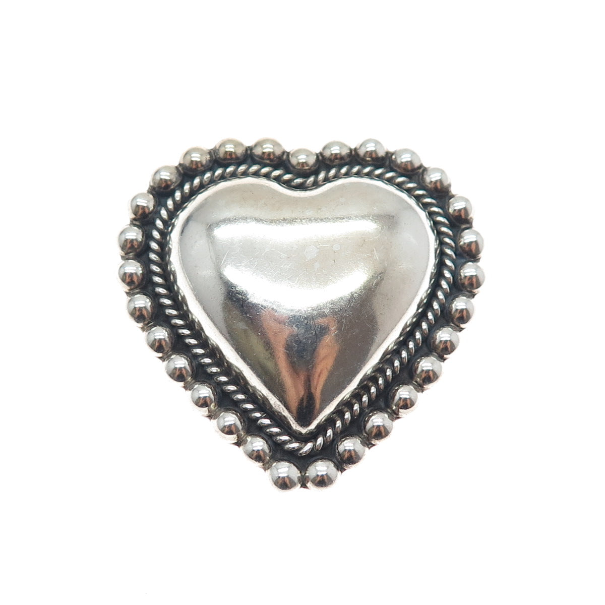 925 Sterling Silver Vintage CII Mexico Modernist Heart Beaded Oxidized Brooch