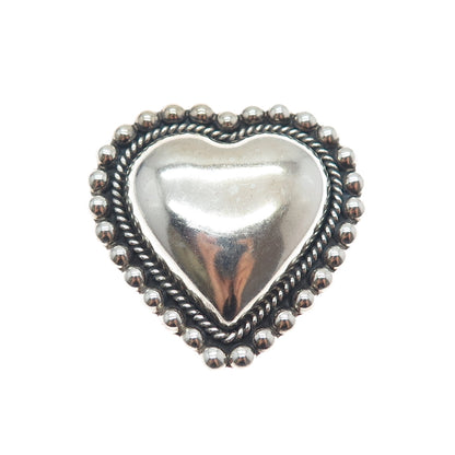 925 Sterling Silver Vintage CII Mexico Modernist Heart Beaded Oxidized Brooch