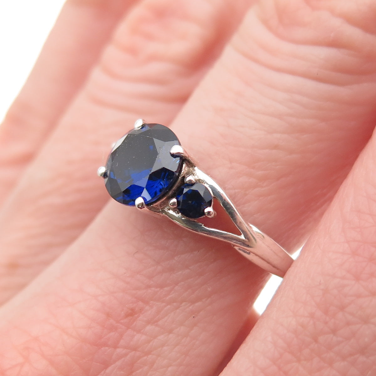 Chuck Clemency 925 Sterling Silver Lab-Created Sapphire Ring Size 7