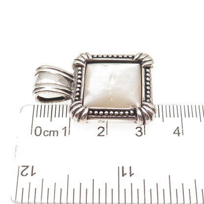 925 Sterling Silver Vintage Real MOP Granulated Oxidized Charm Pendant