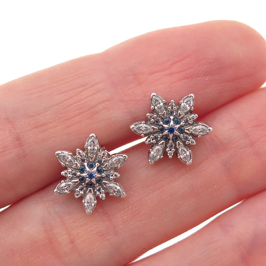 Pandora 925 Sterling Silver White & Blue C Z Sparkling Snowflake Stud Earrings