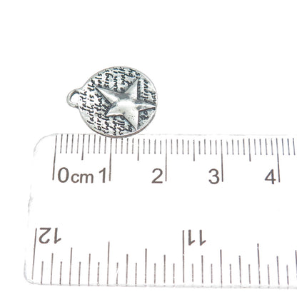 950 Silver Vintage Star Round Oxidized Minimalist Charm Pendant