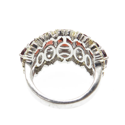 CHUCK CLEMENCY 925 Sterling Silver 2-Tone Real Red Garnet Ring Size 7.25