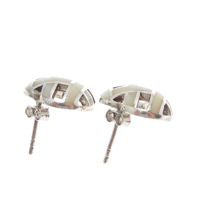 925 Sterling Silver Vintage Real MOP Woven Heart Stud Earrings
