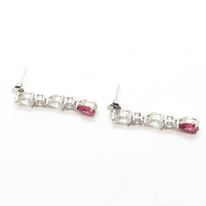 925 Sterling Silver White & Pink C Z Dangling Earrings