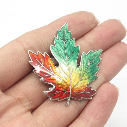 925 Sterling Silver Vintage Enamel Canadian Maple Leaf Pin Brooch