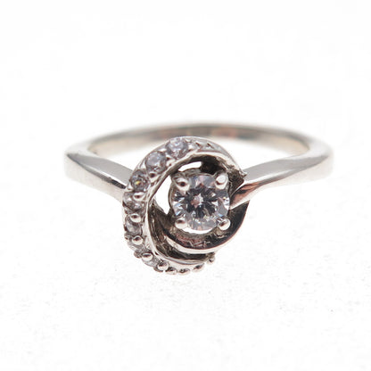 925 Sterling Silver Round-Cut C Z Twisted Knot Ring Size 6