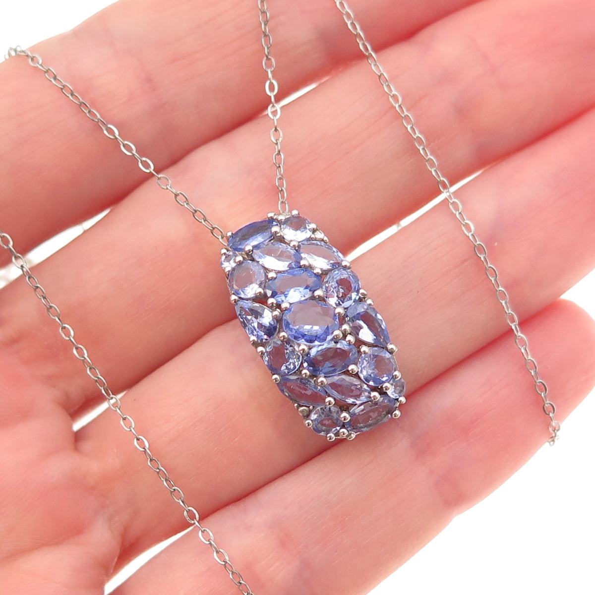 Chuck Clemency 925 Sterling Silver Real Tanzanite Cable Chain Necklace 20"