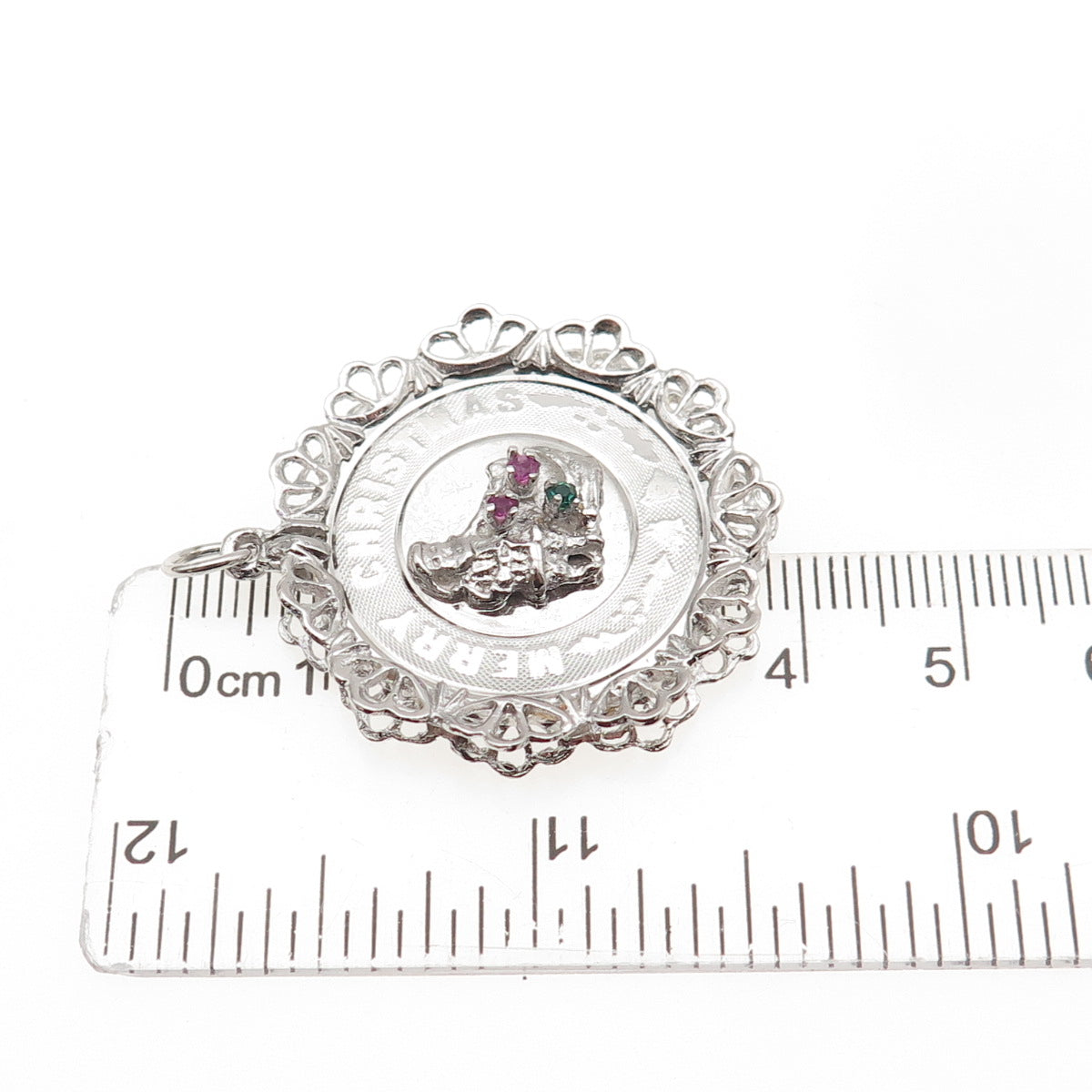 925 Sterling Silver Vintage Rhinestone Santa Merry Christmas Charm Pendant