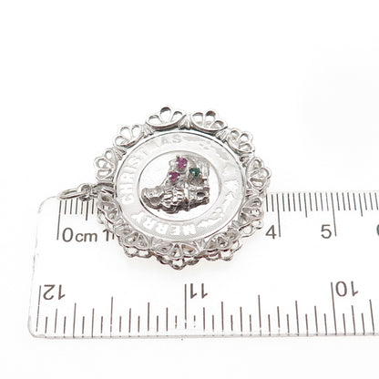 925 Sterling Silver Vintage Rhinestone Santa Merry Christmas Charm Pendant