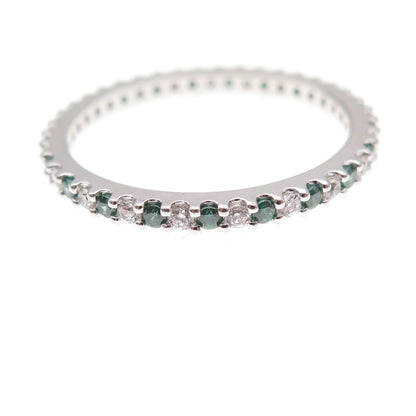 925 Sterling Silver Real Chrome Diopside & C Z Eternity Band Ring Size 9