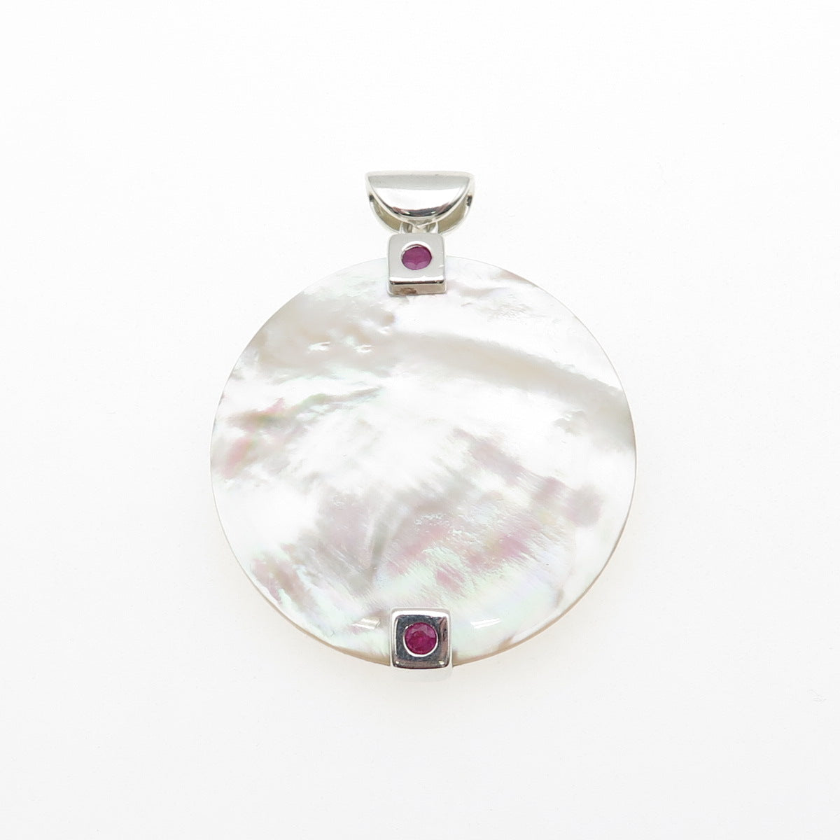 ELLE 925 Sterling Silver Vintage Real Ruby & Mother-of-Pearl Pendant