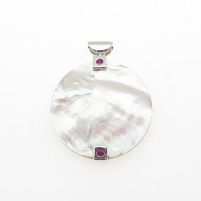 ELLE 925 Sterling Silver Vintage Real Ruby & Mother-of-Pearl Pendant